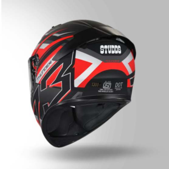 Studds Thunder D6 Decor Black / Red & Grey With Spoiler - Full Face Helmets