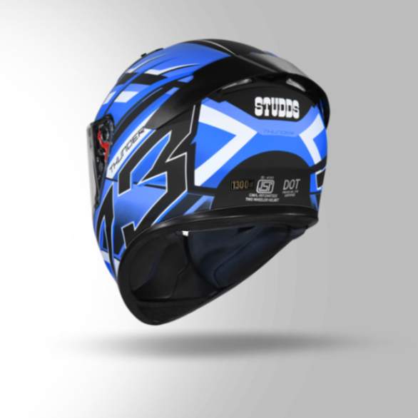 Studds Thunder D6 Decor Matt Black / Blue & Blue With Spoiler - Full Face Helmets