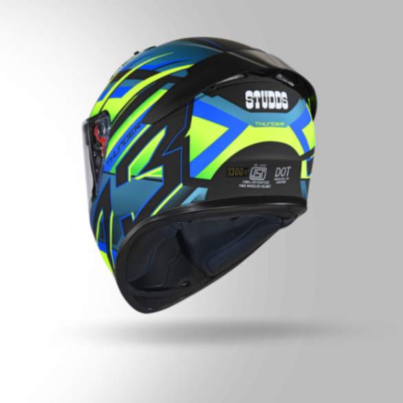 Studds Thunder D6 Decor Matt Black / Green & Blue With Spoiler - Full Face Helmets