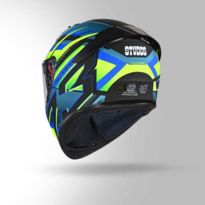 Studds Thunder D6 Decor Matt Black / Green & Blue With Spoiler - Full Face Helmets