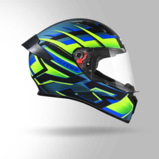 Studds Thunder D6 Decor Matt Black / Green & Blue With Spoiler - Full Face Helmets