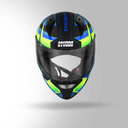 Studds Thunder D6 Decor Matt Black / Green & Blue With Spoiler - Full Face Helmets