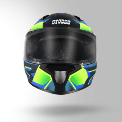Studds Thunder D6 Decor Matt Black / Green & Blue With Spoiler - Full Face Helmets