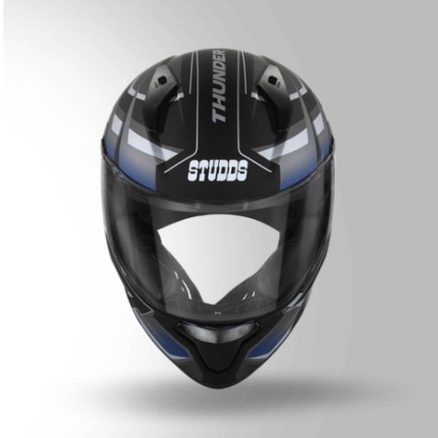Studds Thunder D6 Decor Matt Black / Grey & White With Spoiler - Full Face Helmets