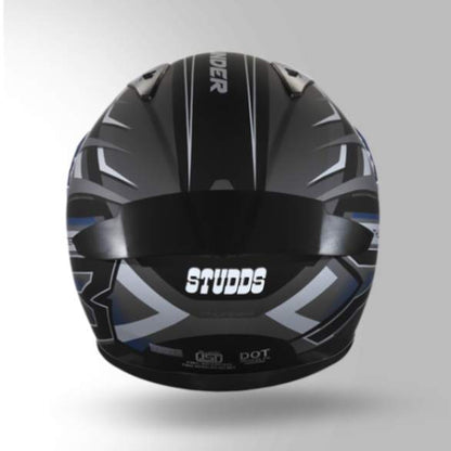 Studds Thunder D6 Decor Matt Black / Grey & White With Spoiler - Full Face Helmets