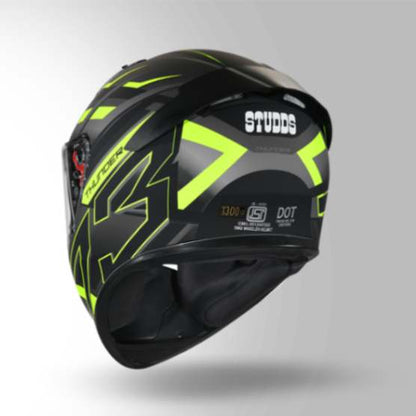 Studds Thunder D6 Decor Matt Black / Grey & Yellow With Spoiler - Full Face Helmets
