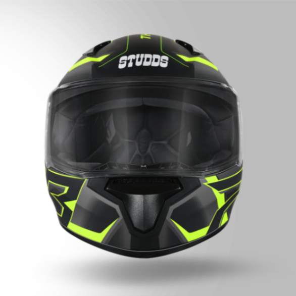 Studds Thunder D6 Decor Matt Black / Grey & Yellow With Spoiler - Full Face Helmets