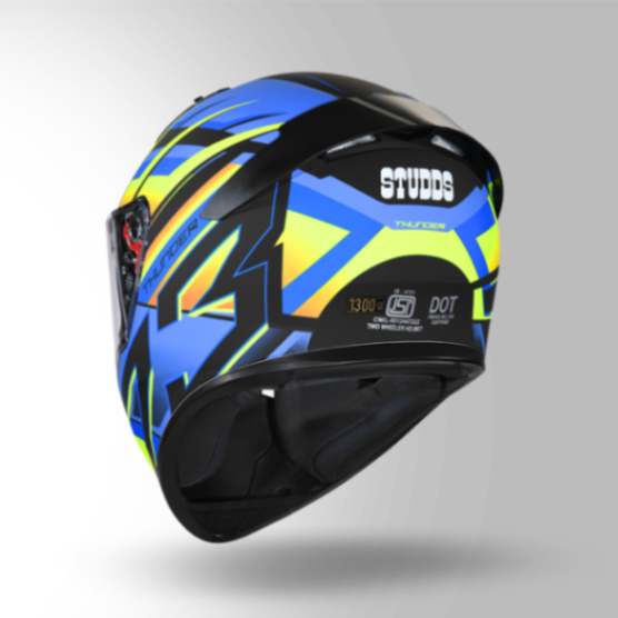 Studds Thunder D6 Decor Matt Black / Orange & Blue With Spoiler - Full Face Helmets