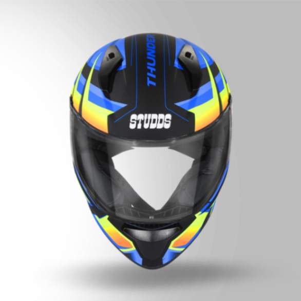 Studds Thunder D6 Decor Matt Black / Orange & Blue With Spoiler - Full Face Helmets