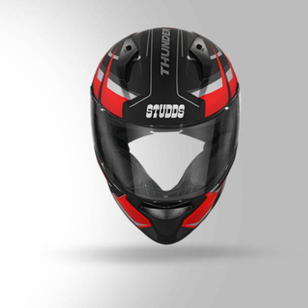 Studds Thunder D6 Decor Matt Black / Red & Grey With Spoiler - Full Face Helmets