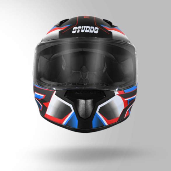 Studds Thunder D6 Decor Matt Black / White & Blue With Spoiler - Full Face Helmets