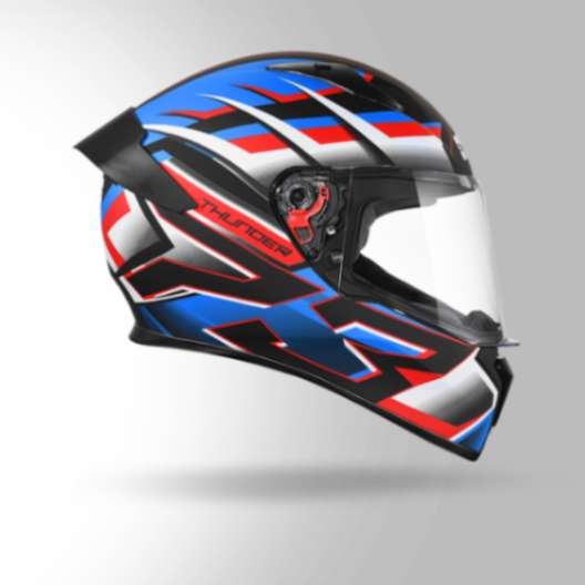 Studds Thunder D6 Decor Matt Black / White & Blue With Spoiler - Full Face Helmets