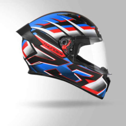 Studds Thunder D6 Decor Matt Black / White & Blue With Spoiler - Full Face Helmets