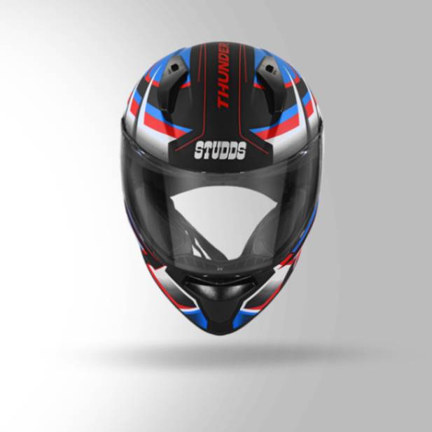 Studds Thunder D6 Decor Matt Black / White & Blue With Spoiler - Full Face Helmets