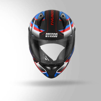 Studds Thunder D6 Decor Matt Black / White & Blue With Spoiler - Full Face Helmets