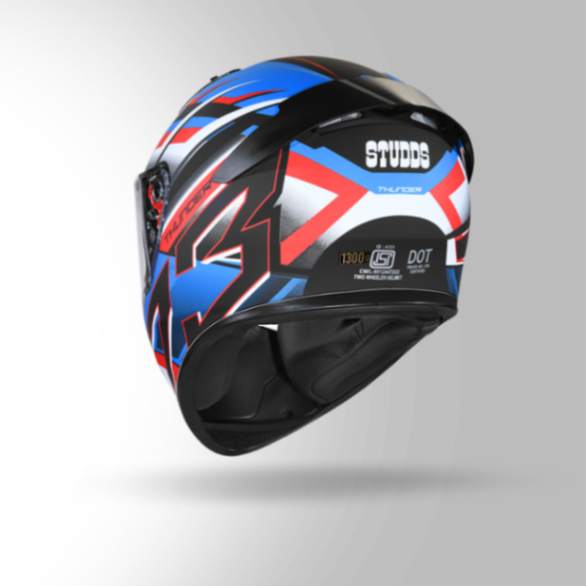 Studds Thunder D6 Decor Matt Black / White & Blue With Spoiler - Full Face Helmets