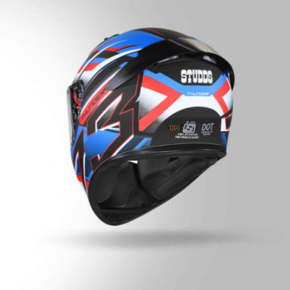 Studds Thunder D6 Decor Matt Black / White & Blue With Spoiler - Full Face Helmets