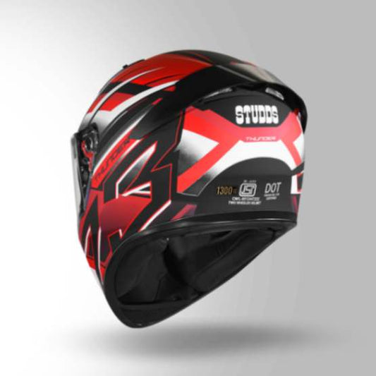 Studds Thunder D6 Decor Matt Black / White & Red With Spoiler - Full Face Helmets
