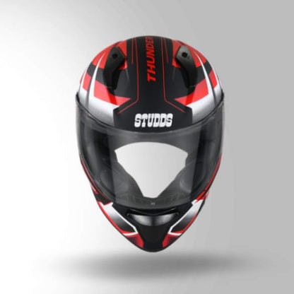 Studds Thunder D6 Decor Matt Black / White & Red With Spoiler - Full Face Helmets