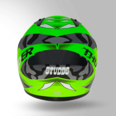 Studds Thunder D7 Decor Matt Neon Green & Black With Spoiler - Full Face Helmets