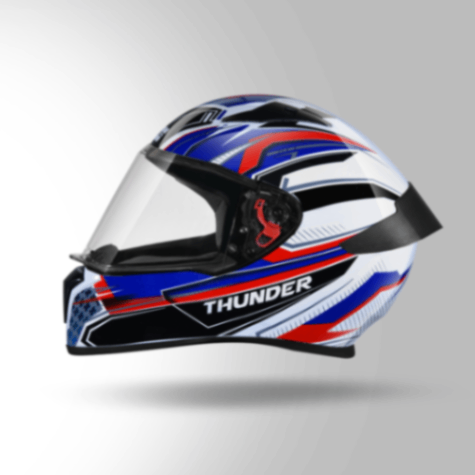 Studds Thunder D8 Decor Matt White & Blue With Spoiler - Full Face Helmets
