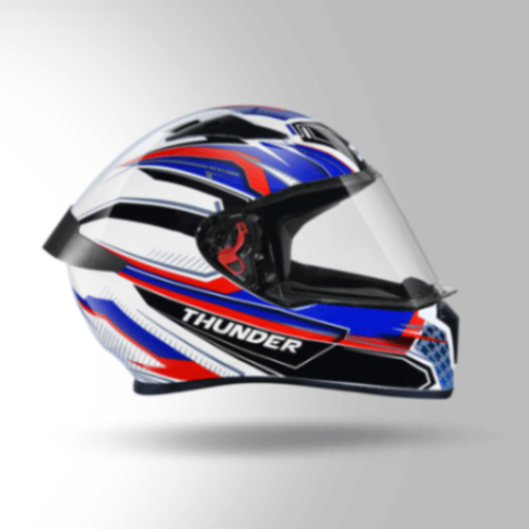 Studds Thunder D8 Decor Matt White & Blue With Spoiler - Full Face Helmets