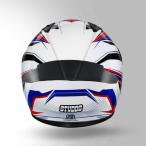 Studds Thunder D8 Decor Matt White & Blue With Spoiler - Full Face Helmets