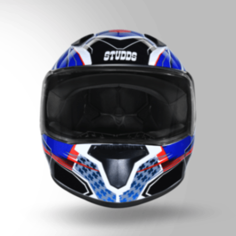 Studds Thunder D8 Decor Matt White & Blue With Spoiler - Full Face Helmets