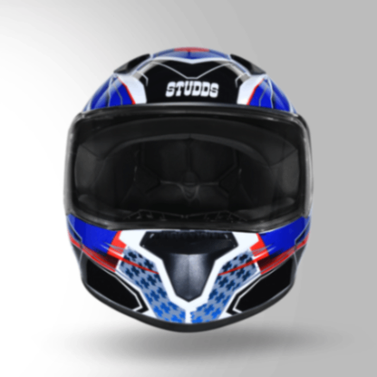 Studds Thunder D8 Decor Matt White & Blue With Spoiler - Full Face Helmets