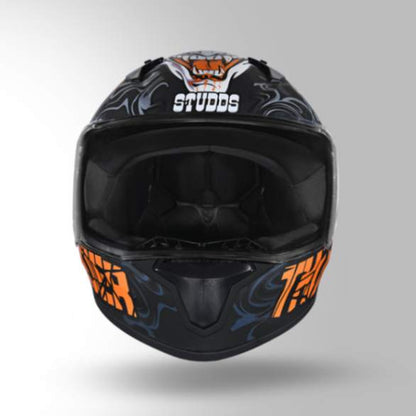 Studds Thunder D9 Decor Matt Black & Orange With Spoiler - Full Face Helmets