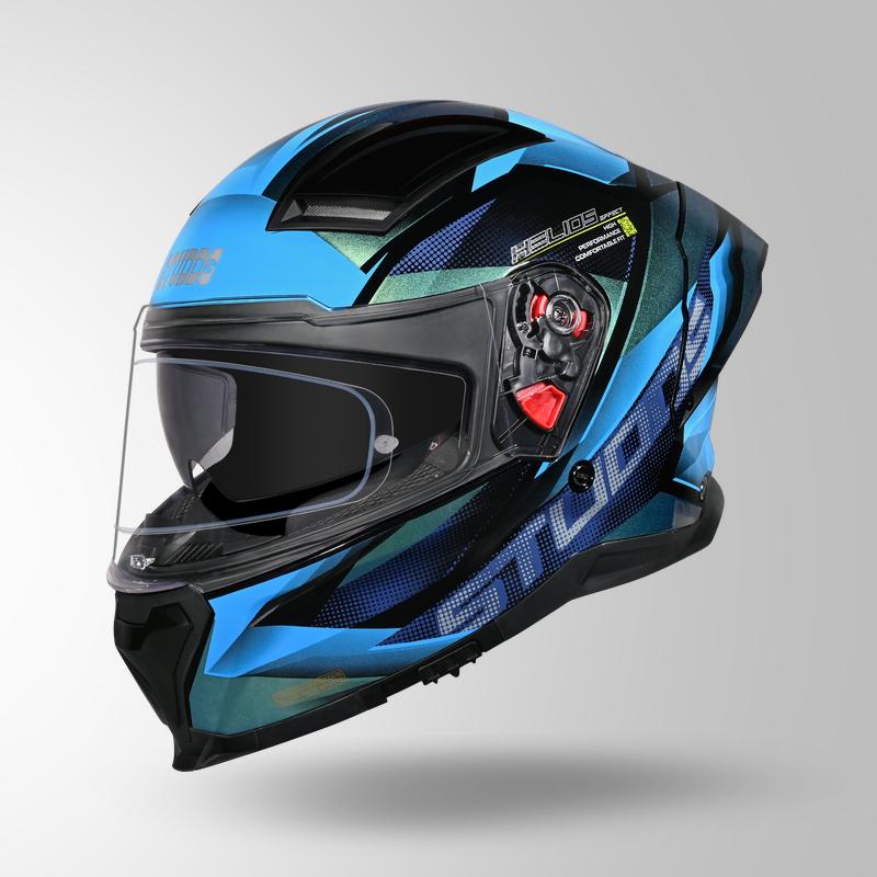 Studds Helios Effect Helmet (Black & Chameleon Blue)