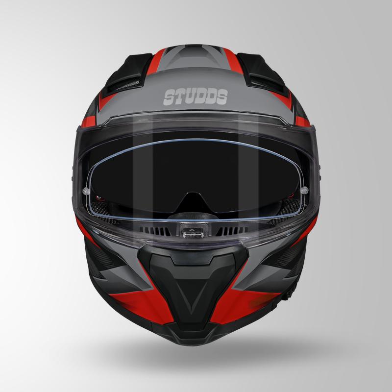 Studds Helios Effect Helmet - Matt Black Red N2 With Metallic Foil