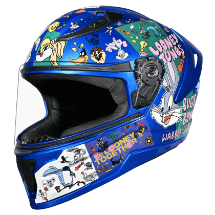 Studds Raider Youth Looney Tunes Edition Helmet - Flame Blue & Purple/Green