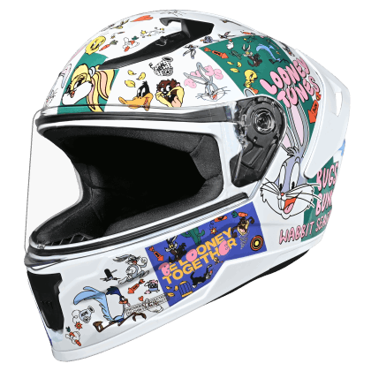 Studds Raider Youth Looney Tunes Edition Helmet - White & Purple/Green