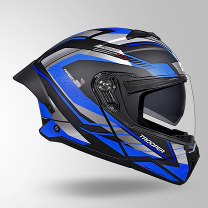Studds Trooper D4 Race Decor Matt Black / Grey & Blue - Helmet