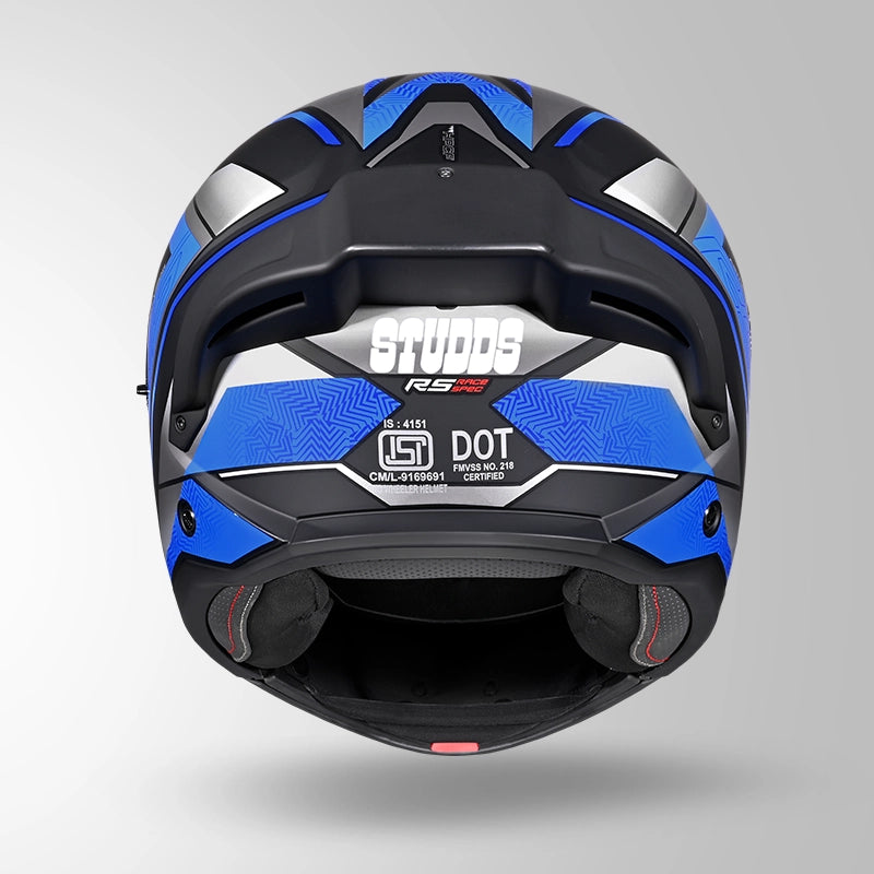 Studds Trooper D4 Race Decor Matt Black / Grey & Blue - Helmet