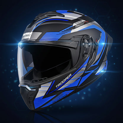 Studds Trooper D4 Race Decor Matt Black  Grey & Blue - Helmet
