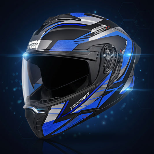 Studds Trooper D4 Race Decor Matt Black  Grey & Blue - Helmet