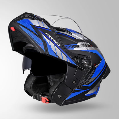 Studds Trooper D4 Race Decor Matt Black / Grey & Blue - Helmet