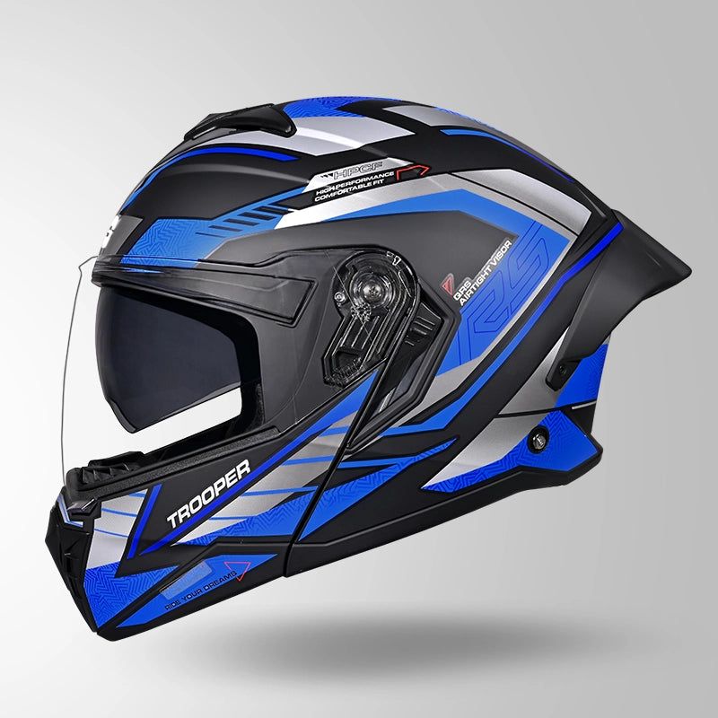 Studds Trooper D4 Race Decor Matt Black / Grey & Blue - Helmet