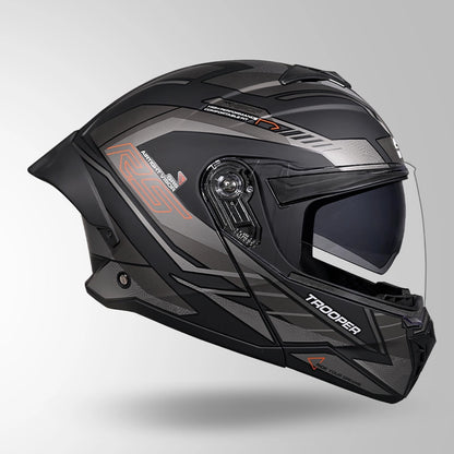 Studds Trooper D4 Race Decor Matt Black / Orange & Grey - Helmet