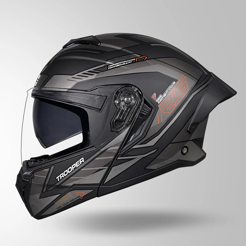 Studds Trooper D4 Race Decor Matt Black / Orange & Grey - Helmet