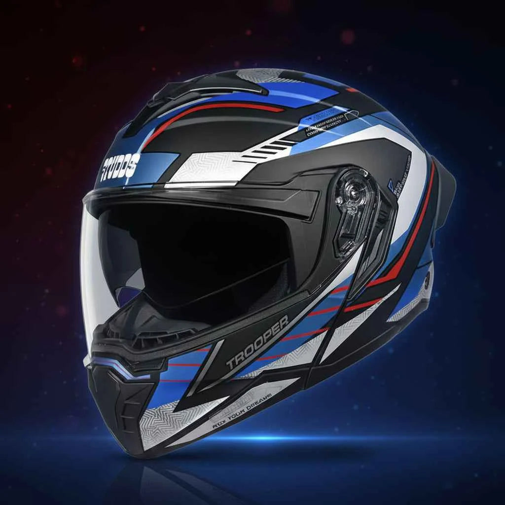 Studds Trooper D4 Race Decor Matt Black / Red & Blue