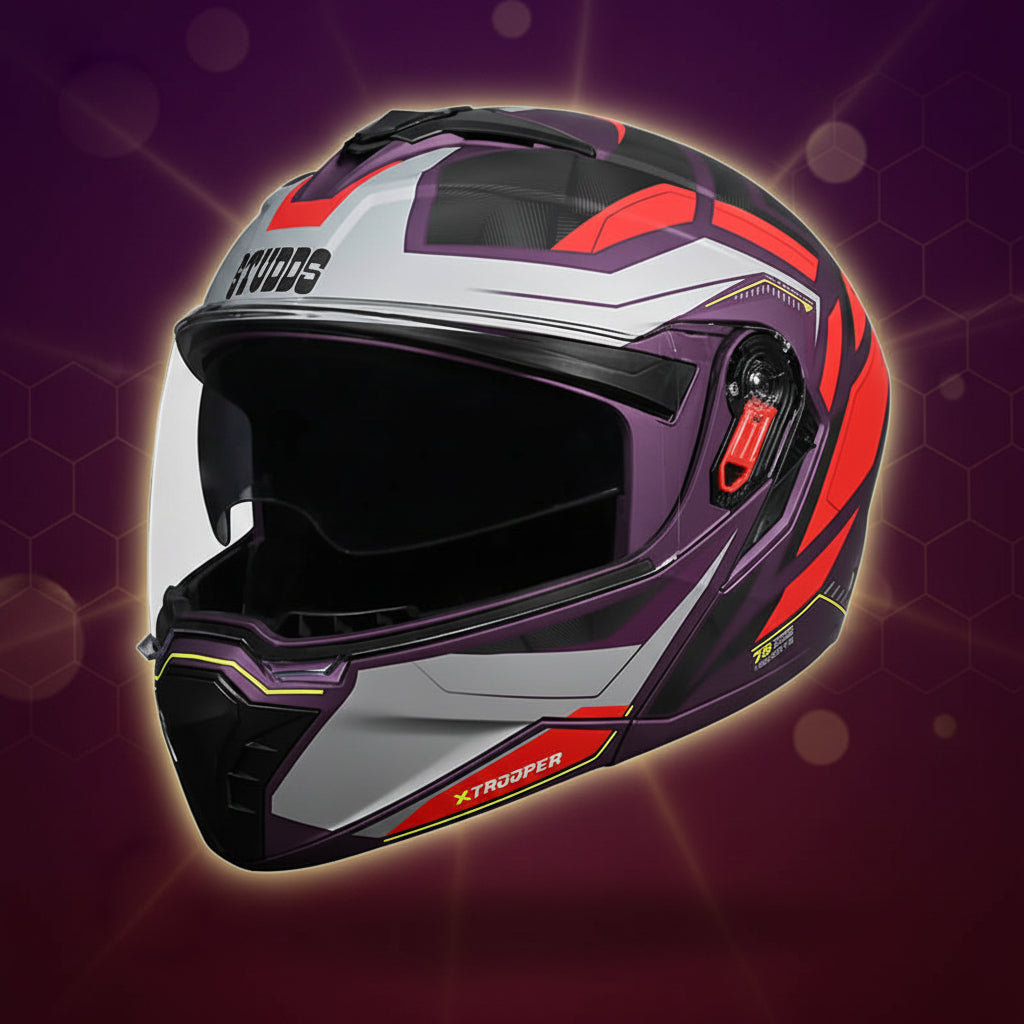 Studds Trooper DV D2 Hellcat Decor Matt Purple & Red - Helmet