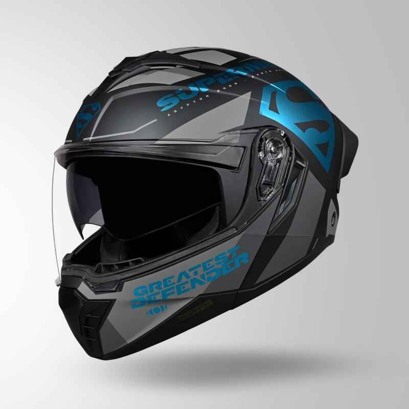 Studds Trooper Legacy Shield Matt Black & Teal Chrome - Helmet