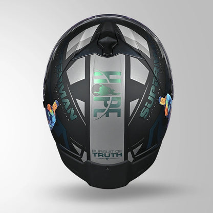 Studds Trooper Superman Edition Matt Black Chameleon Blue - Helmet