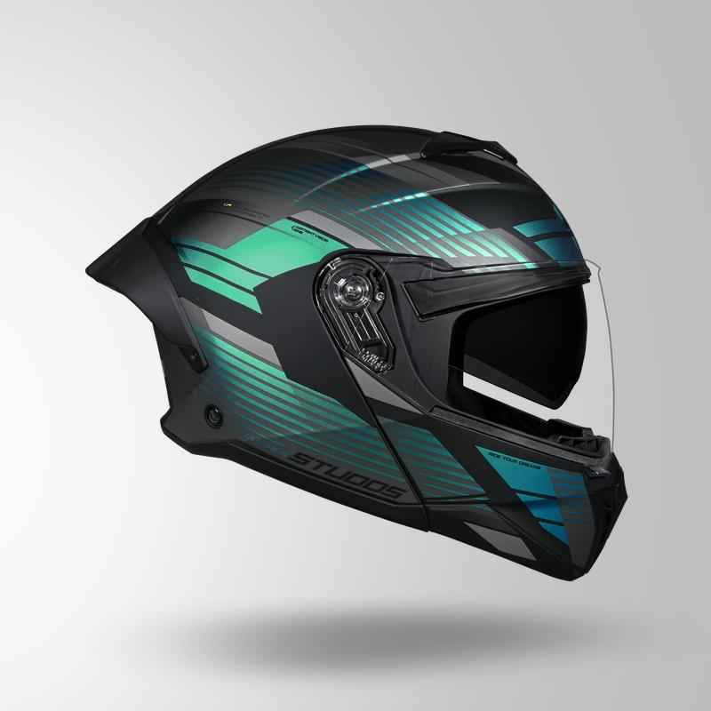 Studds Trooper Trail Matt Black & Grey / Chameleon Blue - Helmet
