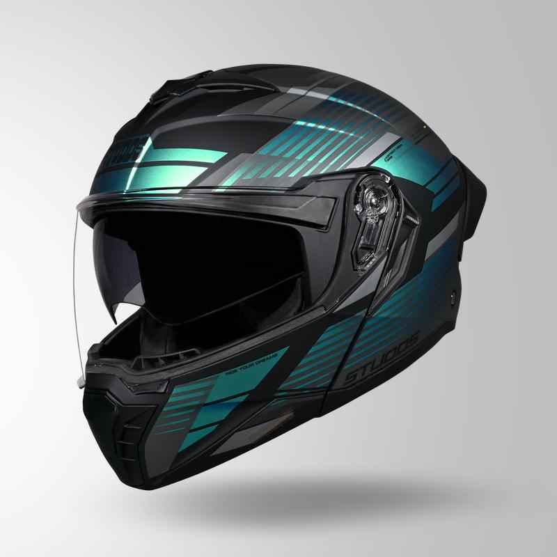 Studds Trooper Trail Matt Black & Grey / Chameleon Blue - Helmet