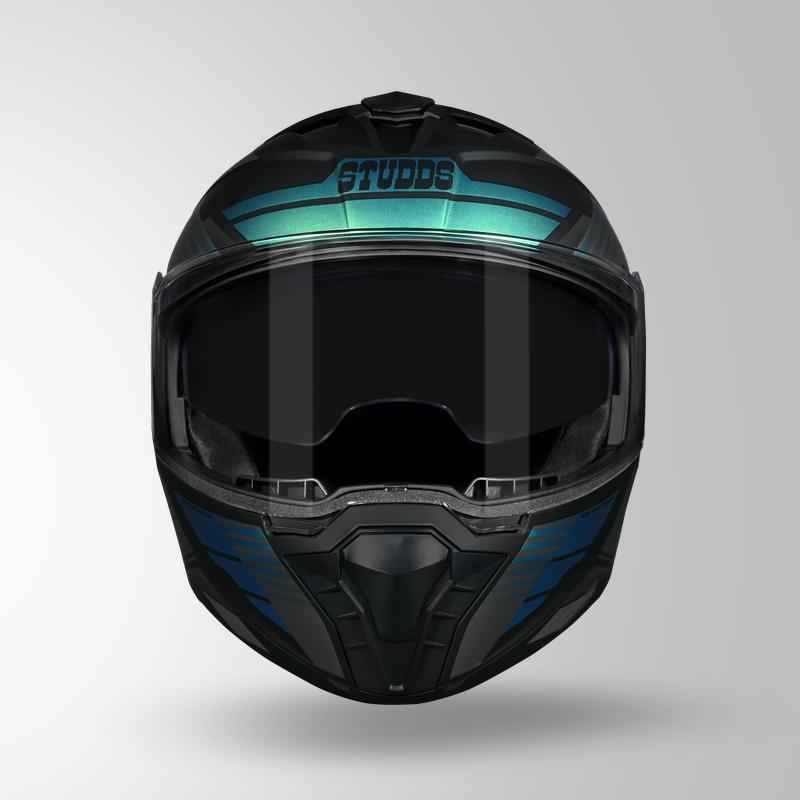 Studds Trooper Trail Matt Black & Grey / Chameleon Blue - Helmet