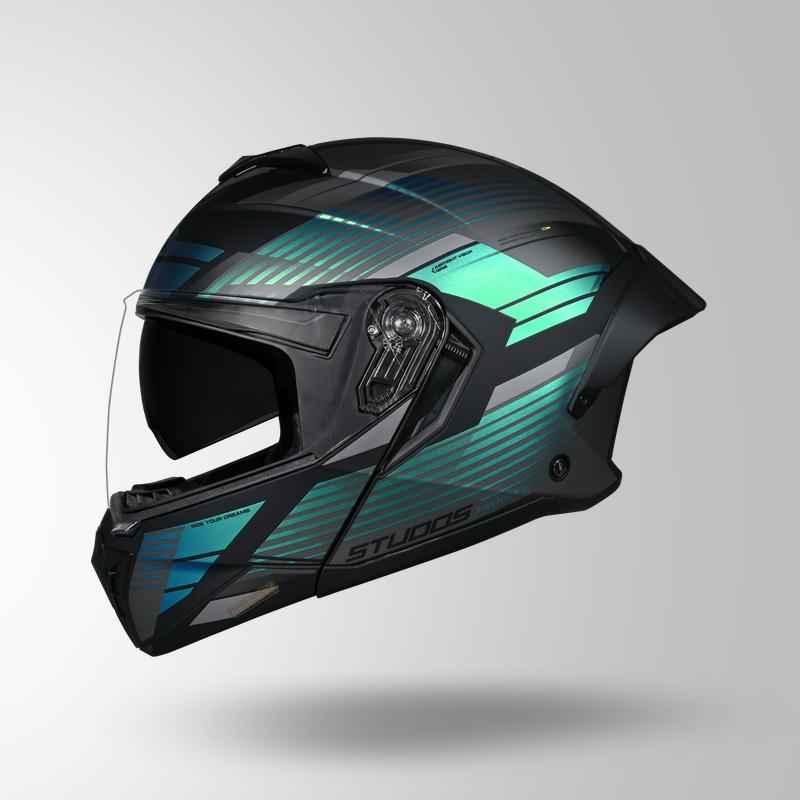 Studds Trooper Trail Matt Black & Grey / Chameleon Blue - Helmet